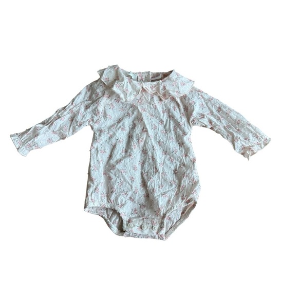 Zara Other - Zara Light pink floral Bodysuit Long Sleeve Lightweight Dotted Baby Girl 1-3M